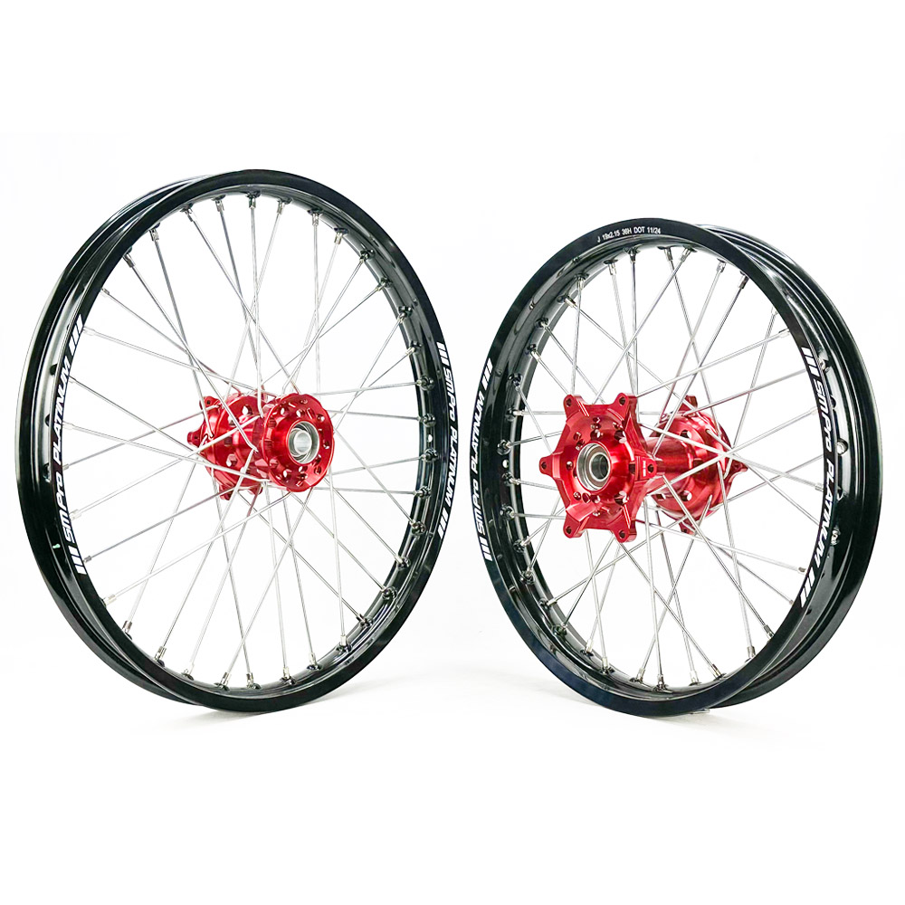 SM PRO PLATINUM WHEEL SET HONDA CR125/250 02-, CRF250 02-13, CRF450 02-12 RED HUB BLACK RIM